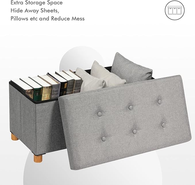 PINPLUS Ottoman with Storage Coffee Table, Grey Footrest-Stool Linen Chest with Tray, Large Storage Bench Foot Rest Ottoman for Bedroom End of Bed, Living Room, Hallway, 30"x 15"x 15"