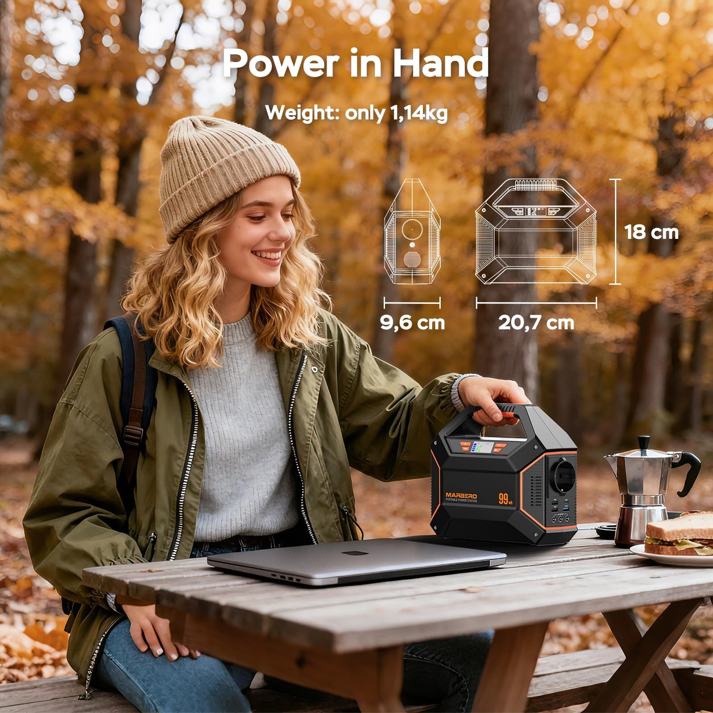 MARBERO 155Wh Solar Generator with 30W Solar Panel Portable Power Station 100W Multi-Output Built-in LED Flashlight & 6.5ft Cable Ultra Lightweight for Camping Emergency Blackout