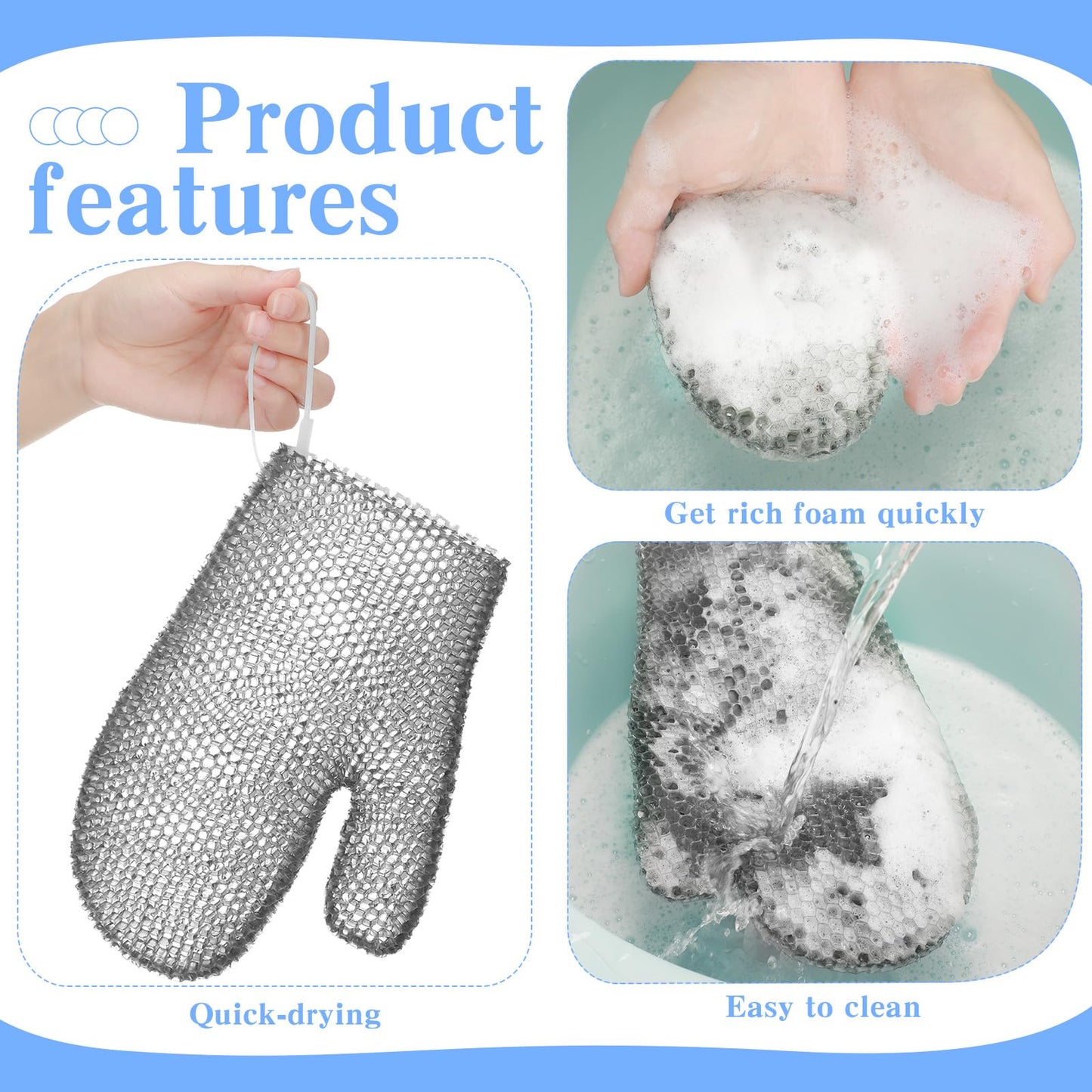 Vesici 2 Pcs Honeycomb Exfoliating Glove Set Exfoliating Bath Mitt Honeycomb Face and Body Scrubber Shower Mitt Sponges for Clea