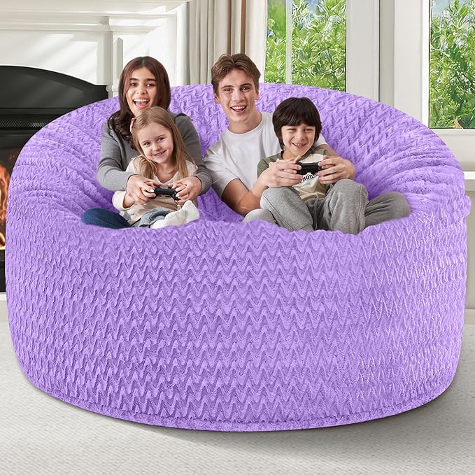 6FT Bean Bag Chair,Giant Bean Bag Chairs for Adults,Big Bean Bags with Memory Foam Filled, Large Beanbag Chairs with Chevron Plush Cover-Purple