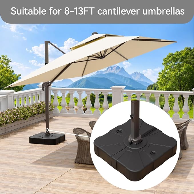 Jentafix Patio Outdoor Cantilever Umbrella Base, Fillable Stand with Wheels, 315 lbs Capacity for Large Offset Umbrella (35.5 Inches)