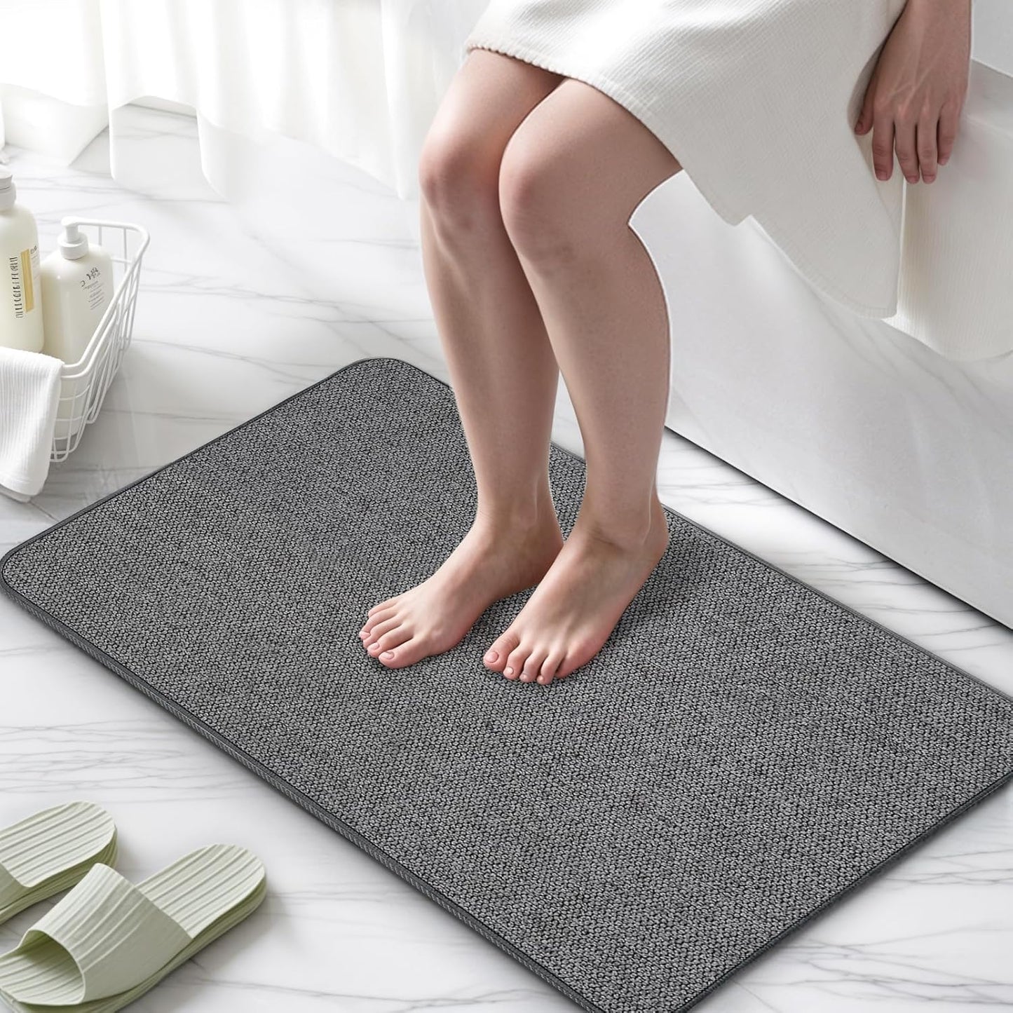 Bathroom Rugs 24x36Inch, Thin Bath Mat with Rubber Backing Non-Slip, Absorbent, Quick Dry Machine Washable, Home Decor Accessories Cozy Cloth Bathroom Mat fit Under Door/Sink/Tub/Shower-Dark Grey