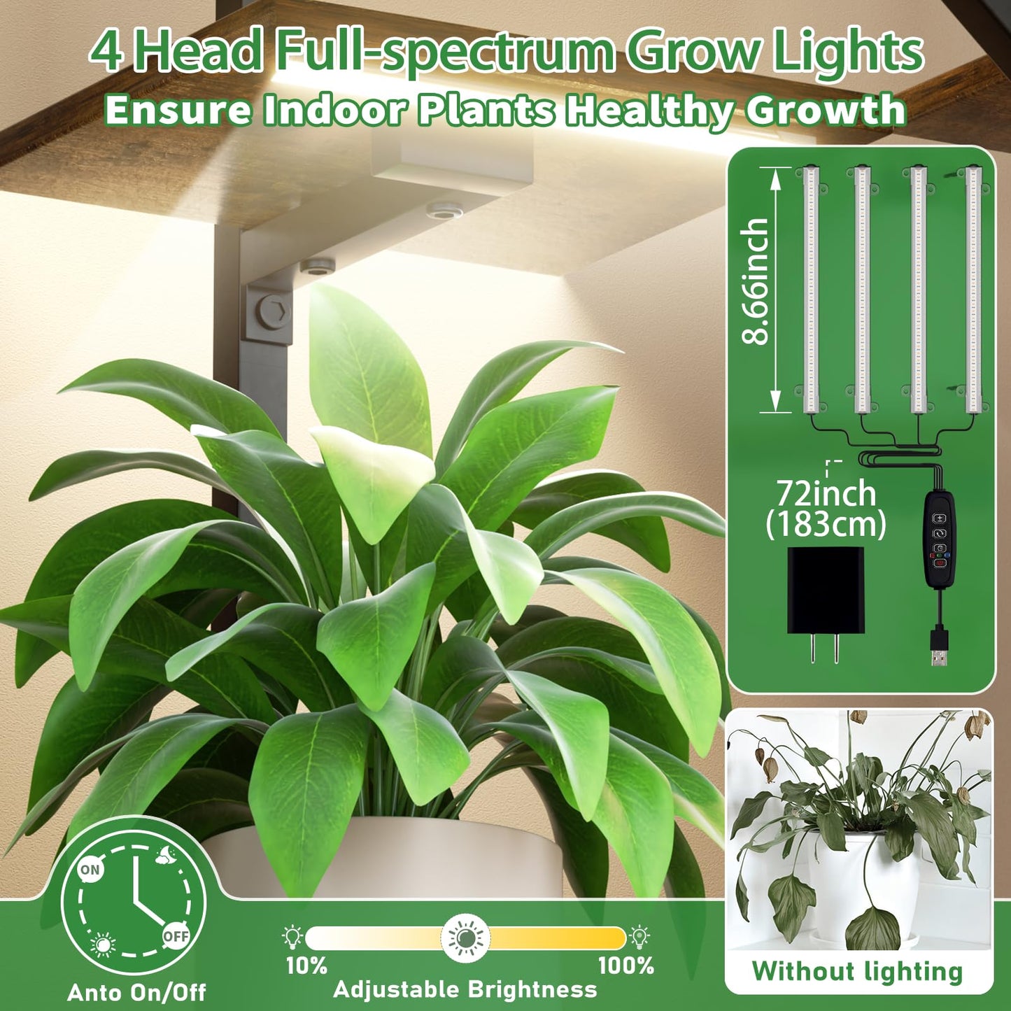 Plant Stand Indoor with Grow Lights - 48" Tall Plant Shelf Indoor, 7 Tiered Corner Plant Stands for Indoor Plants, Lighted S-Shaped Flower Holder Stand, Display Rack for Living Room, Balcony（Black)