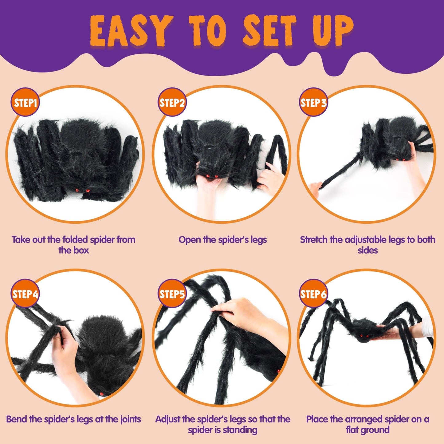 JOYIN Halloween Outdoor Decorations Giant Spider, 5 Ft Large Spider for Yard Lawn Garden Patio Scary Halloween Outside Decor, Indoor Haunted House Prop and Home Party Decor, Black