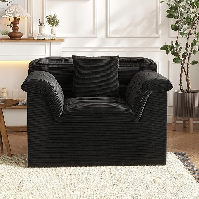 SUNG7 51" Cloud Sectional Couch, Modern Modular Sofa with Deep Seat, Comfy Compressed Single Sofa, Upholstered Corduroy Couches for Living Room, No Assembly Required, Black