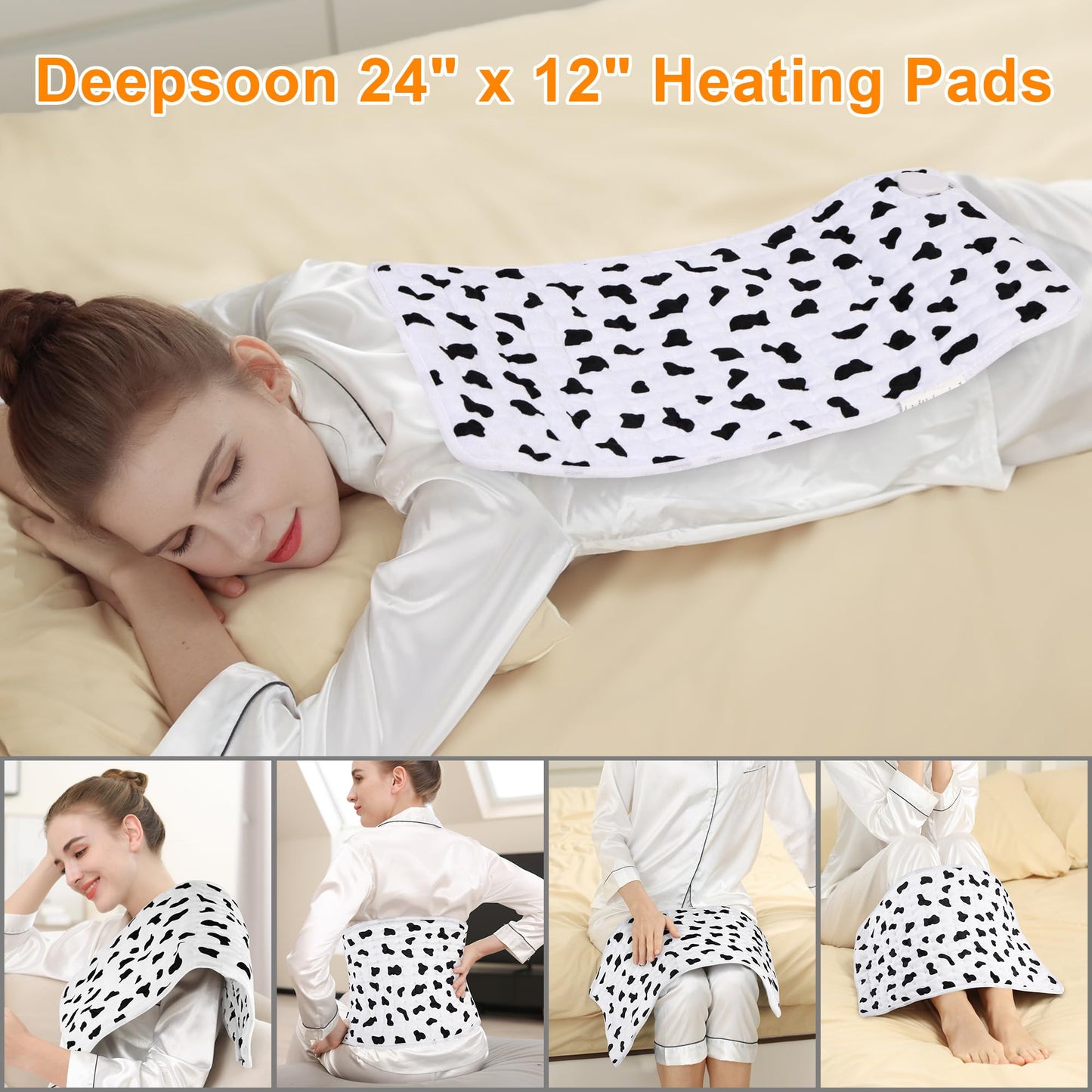 Deepsoon Heating Pad,Electric Heating Pads for Back,Neck,Abdomen,Moist Heating Pad for Shoulder,Knee,Arms,Legs,Dry/Moist Heat & Auto Shut Off,Christmas Gifts for Men and Women,White Black,24x12 Inch