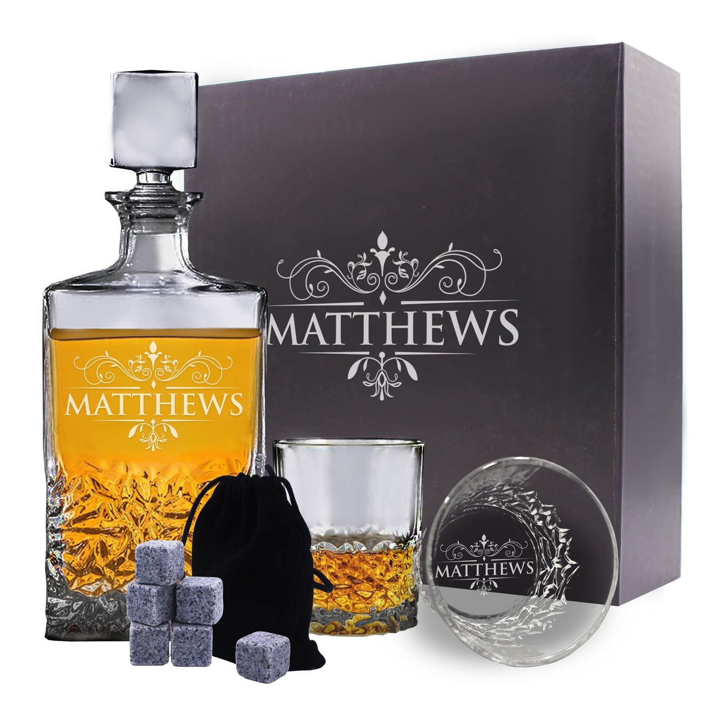 The Wedding Party Store Premium Custom Engraved Decanter - Personalized with Name (Decanter and 2 Glasses)
