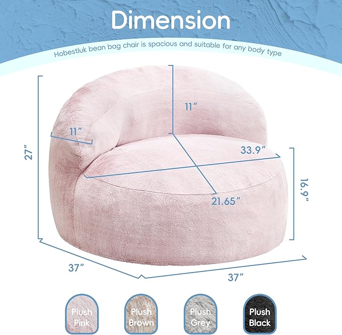 Hobestluk Bean Bag Chair Giant Bean Bag Chairs for Adults Big Bean Bag Chair with Memory Foam Filler Adults Large Beanbag with Faux Fur Cover for Bedroom (Plush Pink,Large)