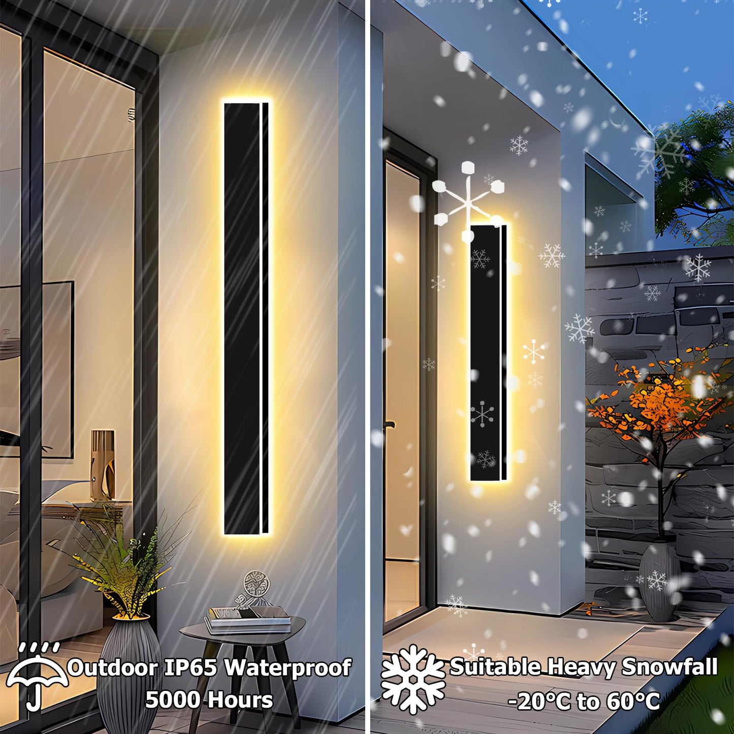 ENMLN Modern Outdoor Lights Fixture 2pc 39in,4.33in Wide Dimmable Long Exterior Light,Outside LED Wall Sconce IP65 Waterproof,Black LED Outdoor Entrance Lighting for Garage/Porch/Front Door