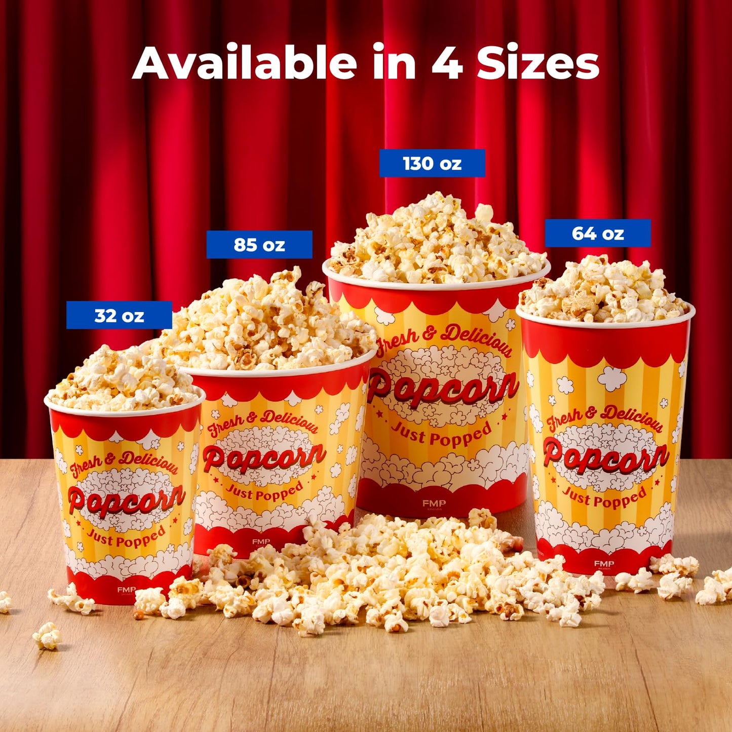 Fit Meal Prep 25 Pack Classic Paper Popcorn Buckets Disposable, 32 Oz Grease Resistant Popcorn Bowls Cups for Machine Home Theater Carnival Movie Night