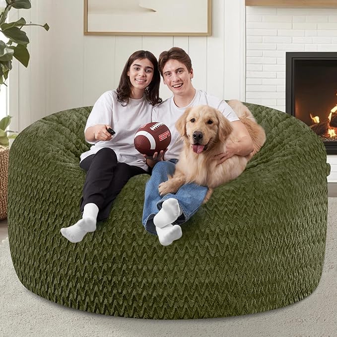 5FT Bean Bag Chair,Giant Bean Bag Chairs for Adults,Big Bean Bags with Memory Foam Filled, Large Beanbag Chairs with Chevron Plush Cover-Green