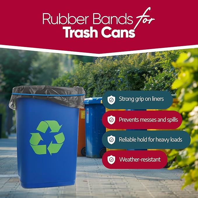 Rubber Bands 95-96 Gallon Trash Cans - Garbage Bag Holder - Heavy Duty - Pack of 6