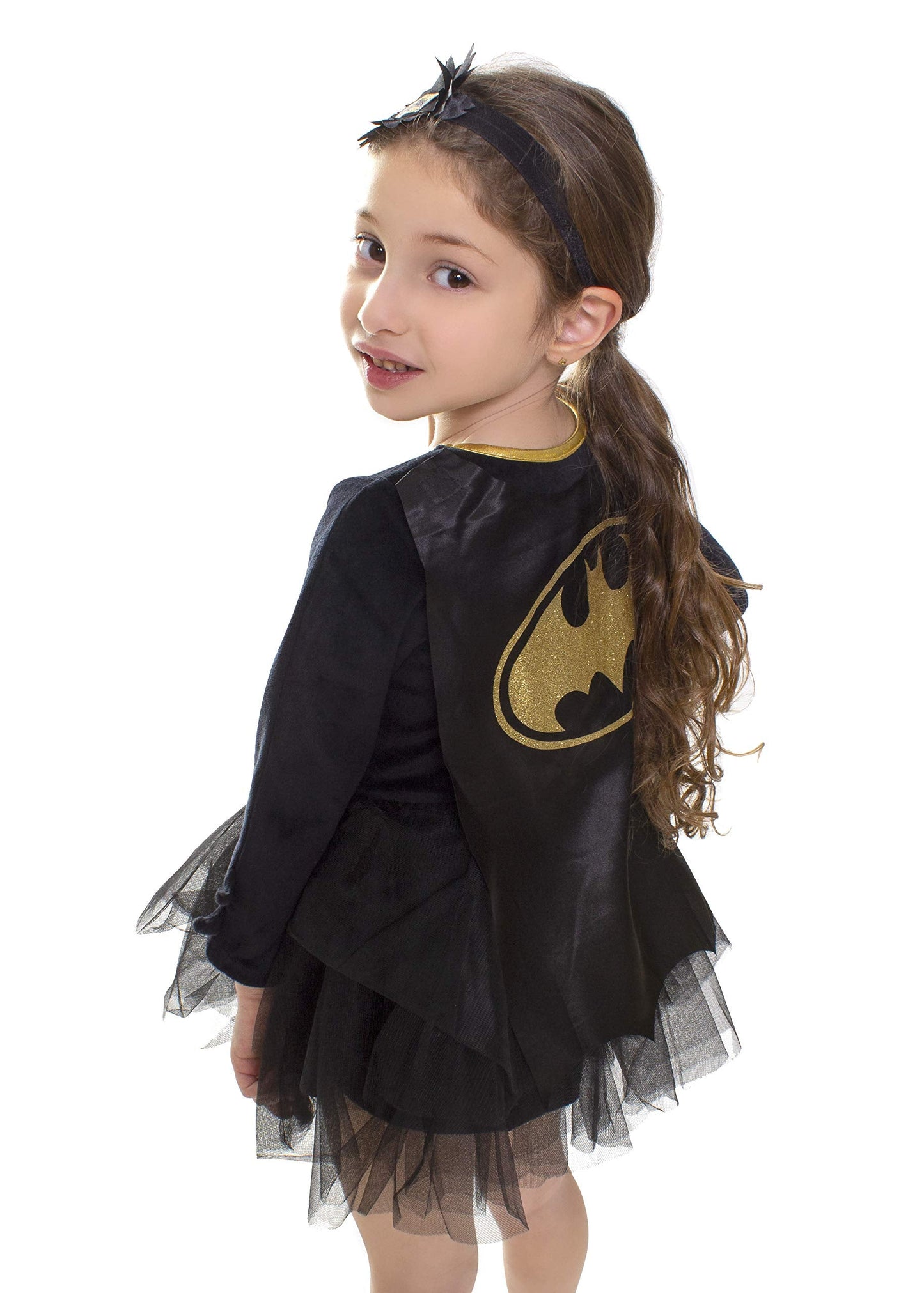 DC Comics Toddler Girls Batgirl Costume Tutu Dress - Toddler Superhero Costume with Removable Cape and Matching Headband (Black/Yellow, 2T)