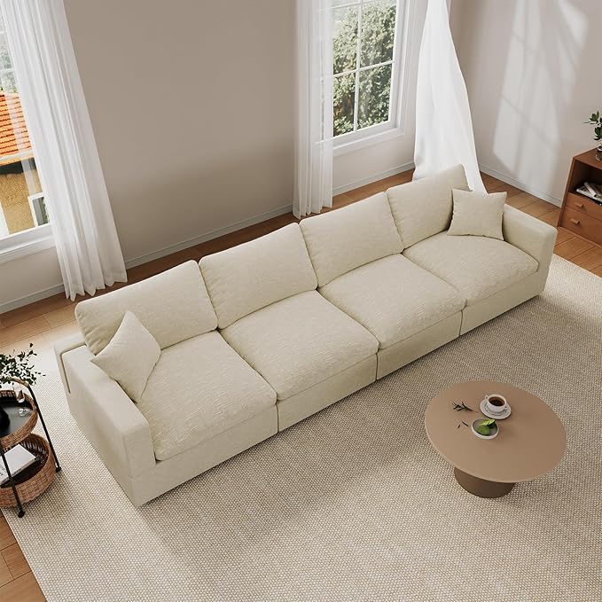 Cloud Couch Modular Sectional Sofa, 123.8" 4-Seater Sectional Couches for Living Room, Convertible Cloud Sofa, Down Filled Wide & Deep Seat, Removable Washable Cushion Cover & Backrest Pillow Cover