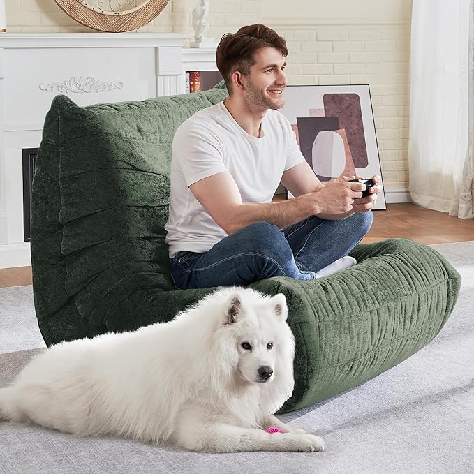 HABUTWAY Bean Bag Chair, Giant Bean Bag Chairs for Adults, Bean Bag Sofa with Filler Faux Fur, Memory Foam Bean Bag Couches Fireside Lazy Sofa for Living Room, Bedroom, Office (Green)