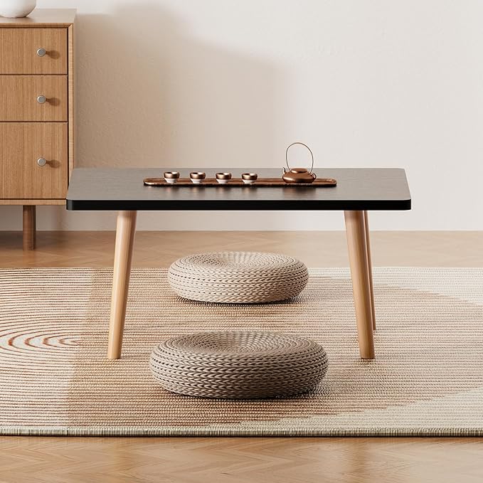 Small Coffee Table for Small Space, Low Table, Floor Table Desk for Sitting on The Floor, Storage Living Room Furniture, Tatami Tea Tables with Solid Wood Legs, Home Office, Farmhouse, Rectangle Black