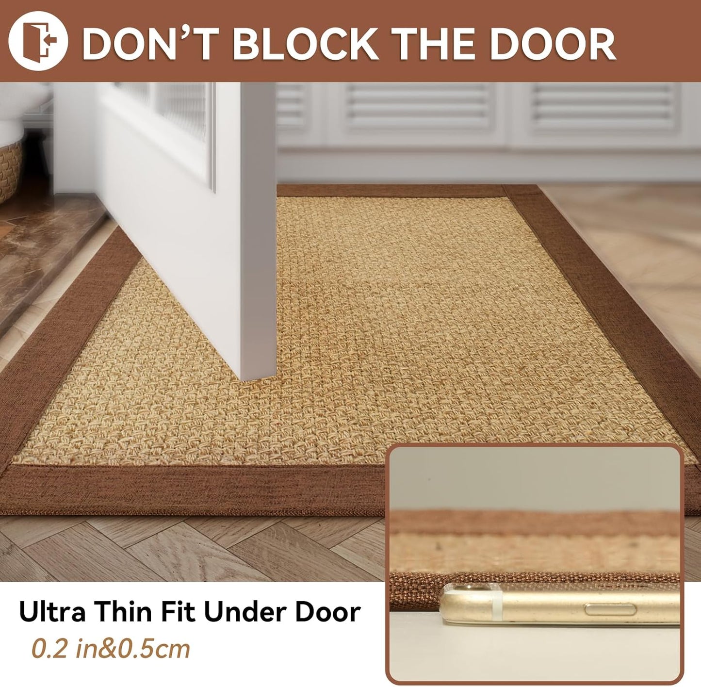Non Slip Bath Mat Bathroom Rugs, Soft Jute-Like Ultra Thin Bath Mats, Rubber Backing Super Absorbent Quick Dry Bath Rug Shower Mat Fit Under Door Bathroom Floor, Machine Washable, Brown 24"x36"