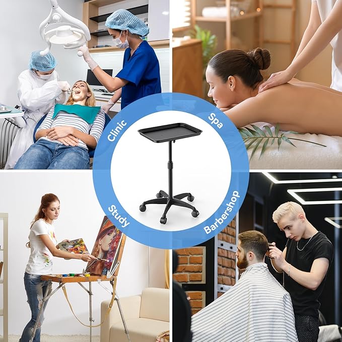 Salon Tray, Adjustable Height Salon Rolling Tray Cart with Wheels, Aluminum Hairstylist Color Tattoo Tray with Wheels for Salon&Spa Use(36inch)