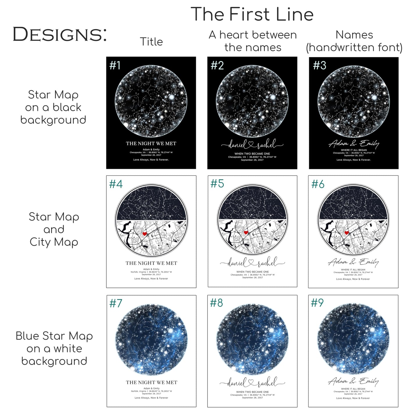 Custom Star Map Print or Canvas (9 Designs, Multiple Sizes), Personalized Constellation Map, Night Sky by date Wall Art, Unique Gift - Special Occasion, Wedding, Anniversary, Valentines Day)