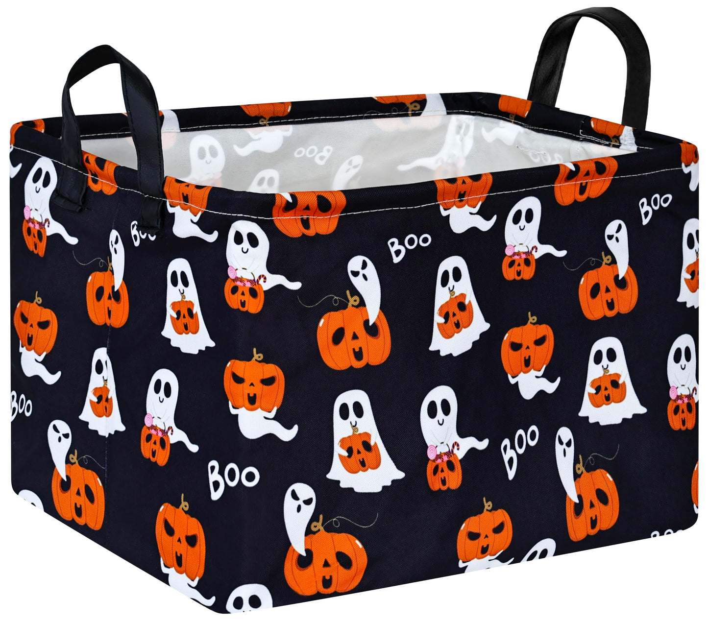 KUNRO Pumpkin Pattern Halloween Storage Gift Basket Canvas Storage Bins with Handles Rectangle Storage Cubes Organizer for Bedroom Living Room