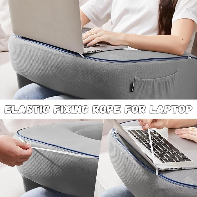 cooloo8 Reading Pillow for Gaming, Extra Large Laptop Pillow for Adult, Memory Foam Lap Desk Gaming Pillow for Reading, Working, Playing Steam Deck Switch or Sitting in Bed Floor Sofa(Grey)