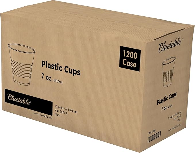 Plastic Cups Bulk Disposable Clear Cup 7 oz - (1200 Count) BPA-Free - Good For Cold Drinks, Party Cup, Water Cooler Dispen...