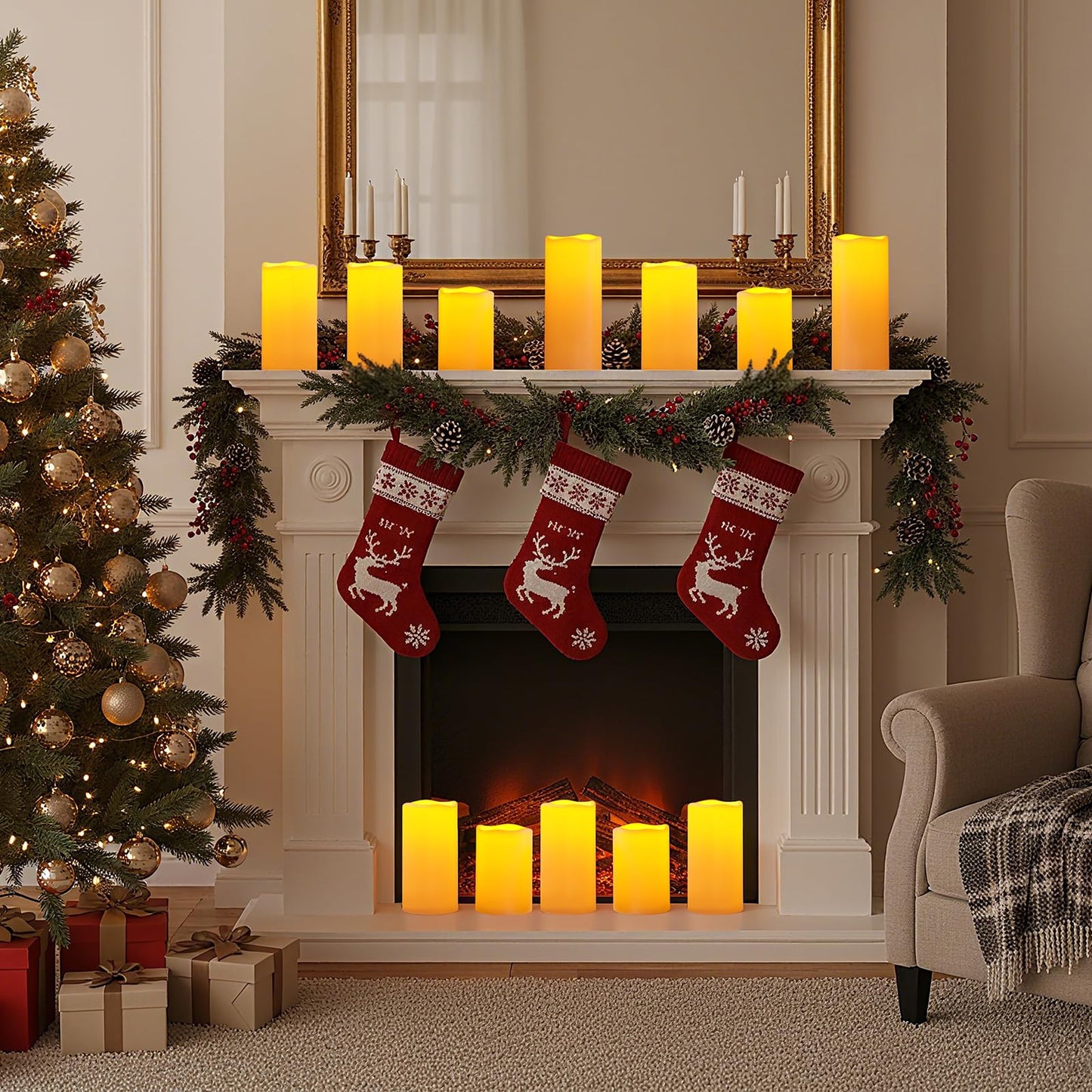 Amagic 3 Pack 4"x 6"8" 10" Outdoor Plastic Electric flameless Candles with Remote Control and Timer, Battery Operated Flickering LED Pillar Fake Candle for Home, Wedding Decor, Ivory