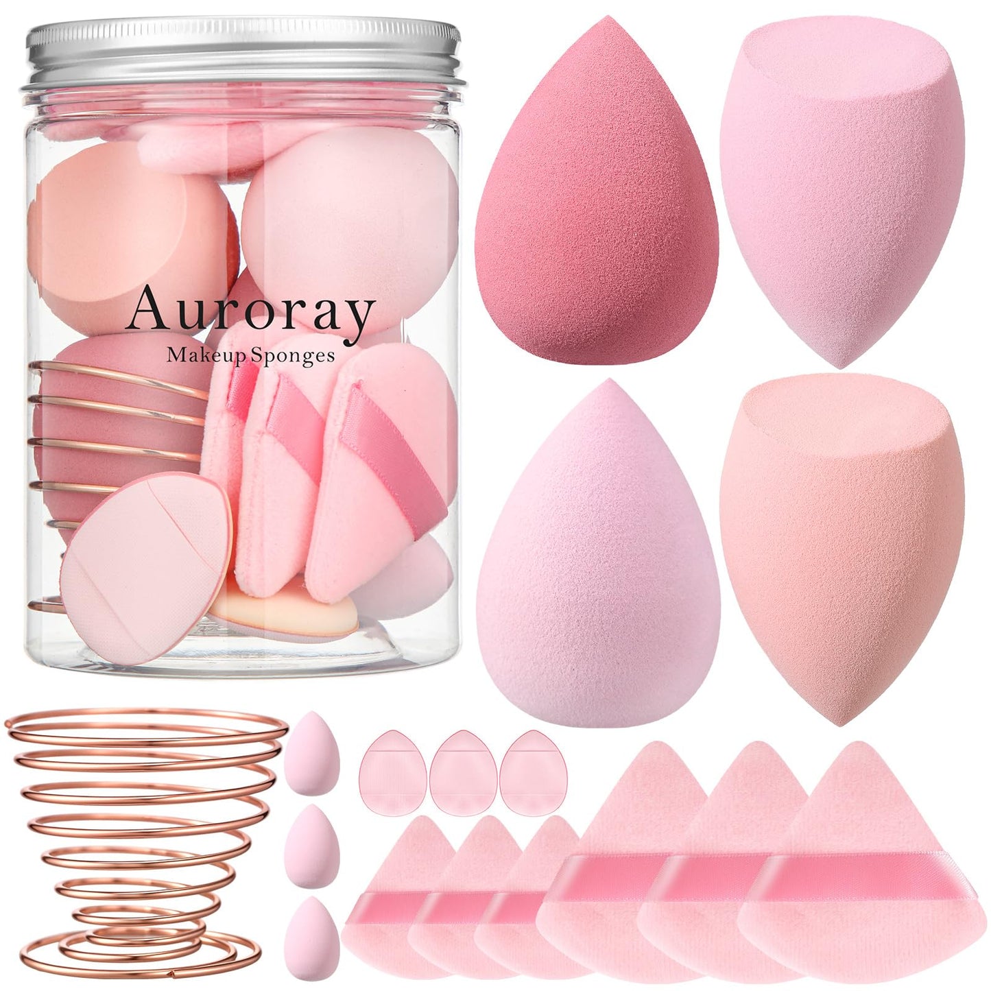 17PCS Makeup Sponge Set with 6PCS Powder Puff, 3PCS Mini Makeup Sponges, 3PCS Foundation Mini Make Up Sponge Puff and 1PCS Make