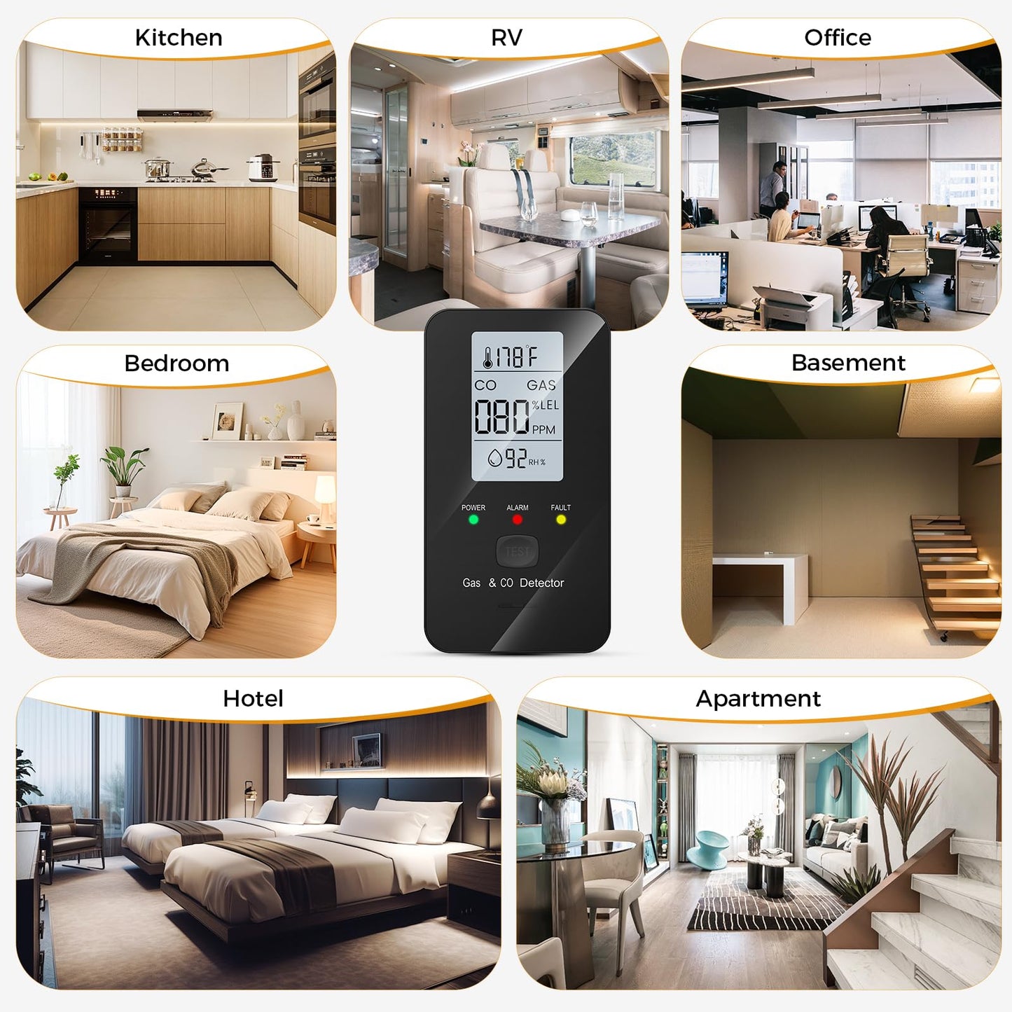 Nuleto 4-in-1 Carbon Monoxide Detectors & Combustible Gas Detector,Carbon Monoxide Detectors Plug in,Natural Gas Leak Detector with Temperature,Humidity to Ensure Home,Hotel,RV Safety,1 Pack,Black