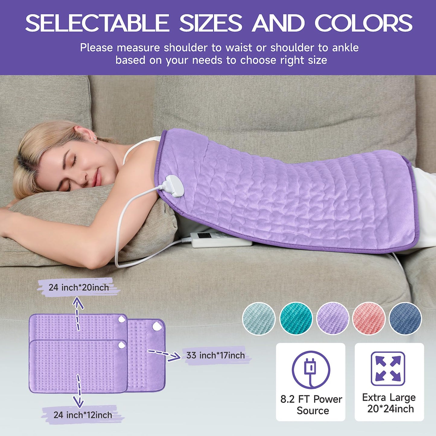 Heating Pad for Back Pain & Cramps Relief, Electric Heating Pad for Neck/Shoulders/Legs/Arms/Knee, Dry&Moist Heating Pads, 6 Heat Settings, Auto Off, Machine Washable, Gifts for Women(20''x24'')