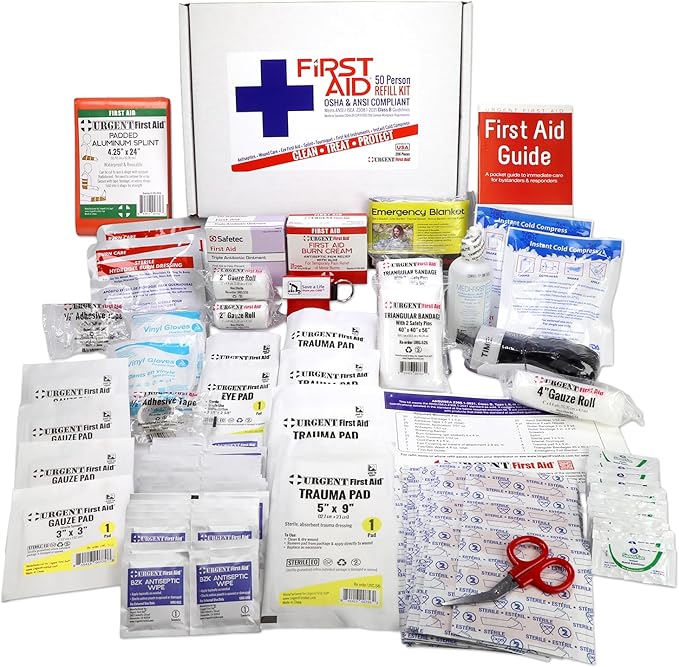 OSHA & ANSI First Aid Kit Refill/Upgrade, 50 Person, 208 Pieces, ANSI 2021 Class B - Includes Splint, Tourniquet, Tools, S...