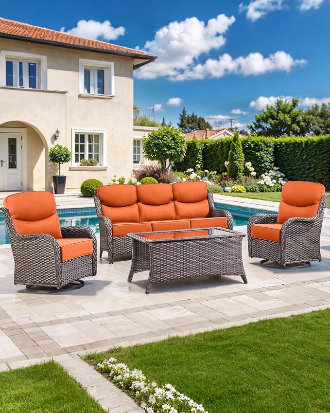 ACTREST Luxury 22x24/22x25 6-Inch Smile Outdoor Seat Cushions Set of 2 - Superior Comfortable Water-Repellent Patio Chair Cushion for Porch Rattan Dining Swivel Chair Loveseat Sectional Sofa - Orange