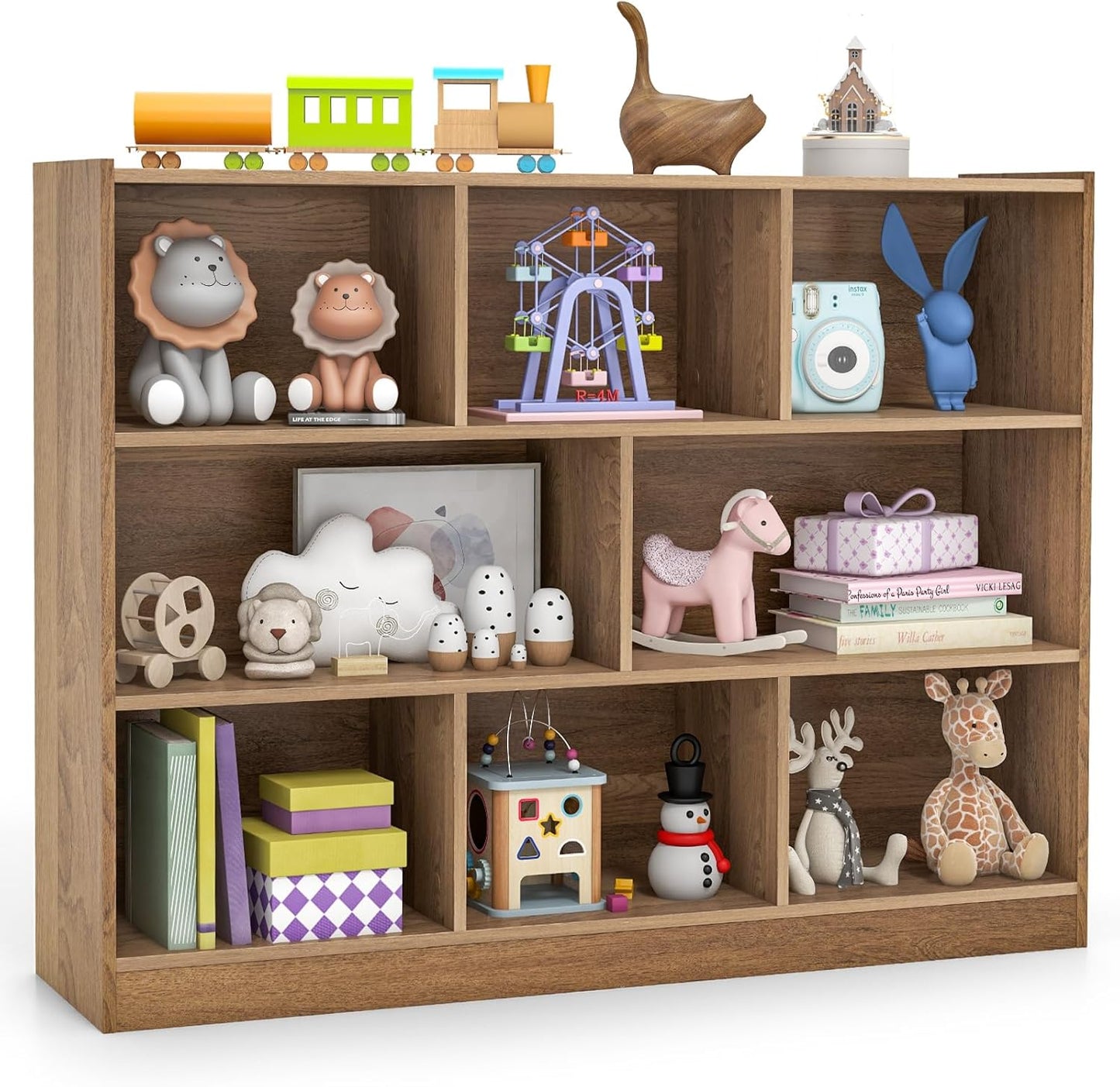 KOTEK Toy Storage Organizer, 8 Cubby Kids Bookshelf, Wooden 4-Tier Bookcase Storage Cabinet, Open Display Book Shelf for Daycare, Nursery, School Classroom, Playroom & Living Room (Natural, 8 Cubes)