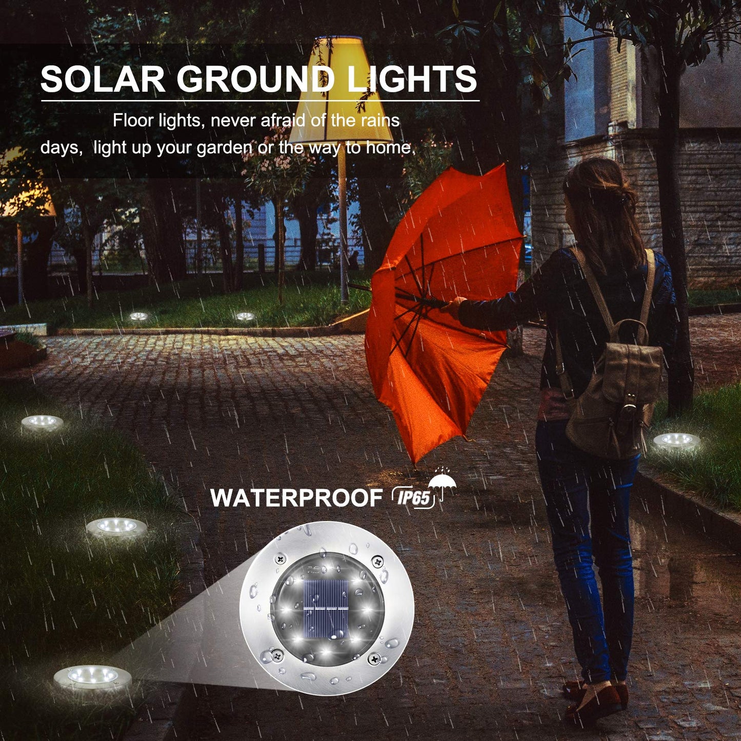 LYHOPE Solar Ground Lights Outdoor, 8 Pack 8 LED Solar Disk Lights Waterproof Garden In-ground Pathway Light Landscape Lighting for Lawn,Yard,Deck,Patio,Walkway (White)