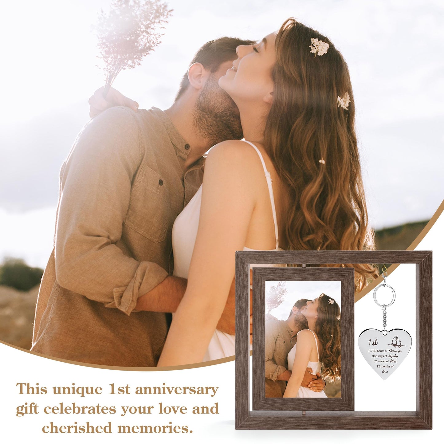 HELORAY 1 YearAnniversary Picture Frame Gifts for Couple 1 Year Anniversary Paper Gifts for Girlfriend One Year Anniversary Picture Frame for Wife Happy 1 Year Anniversary Decorations Gift for Couple