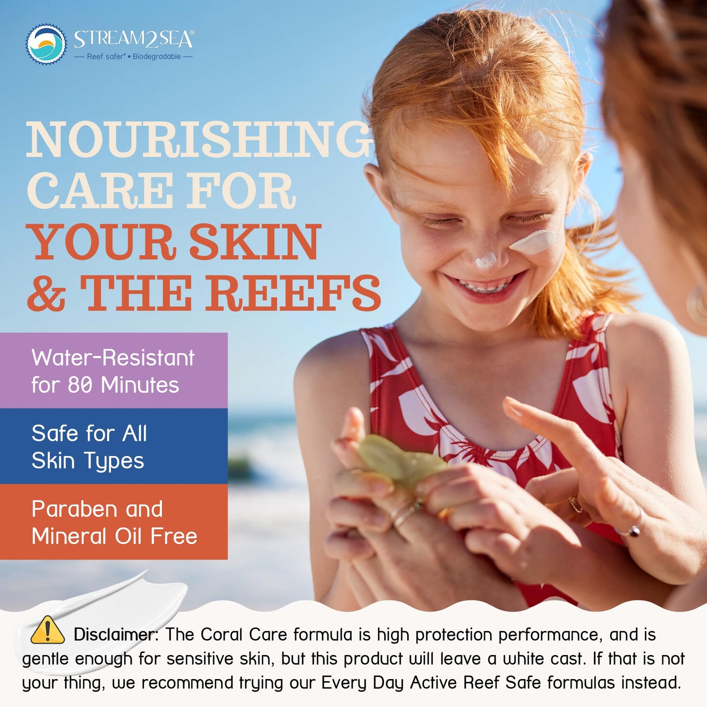 Stream2Sea Coral Care - Reef Safe Sunscreen SPF 30 Travel Size - First Reef-Approved Natural Mineral Sun block Boosts Coral Grow