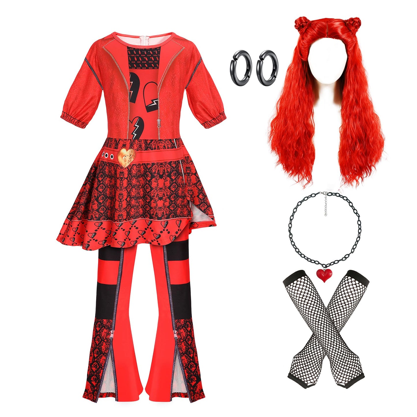 RUXINRUA 4-13 Years Rise of Red Girls Cosplay Costume Sets, Role Playing Outfits Halloween Theme Birthday Christmas Carnival Party Events School Plays Dress Up with Wig (4-5 years)