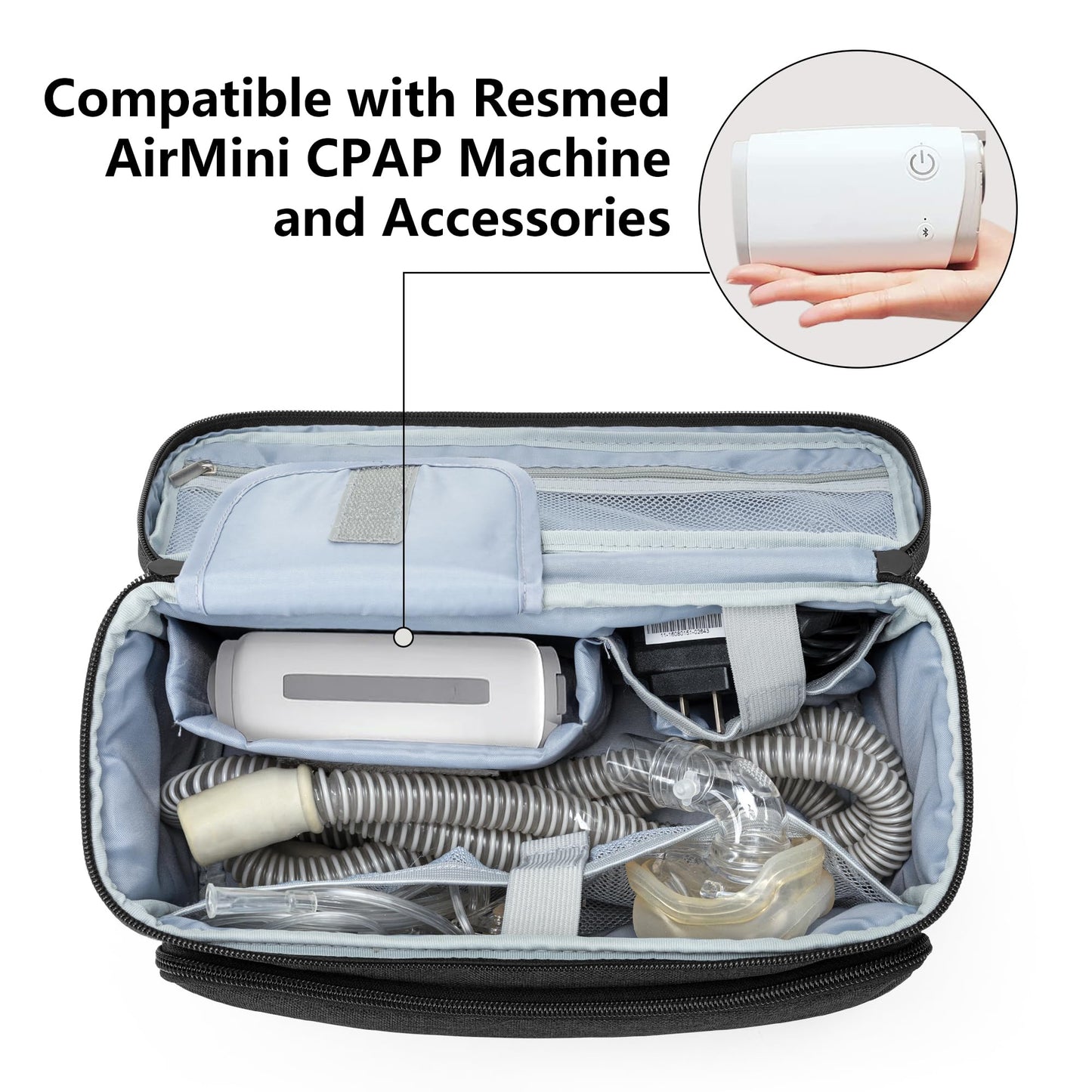 CURMIO CPAP Travel Bag Compatible for ResMed AirMini, Machine Carrying Case for Supplies, Black (Empty Bag Only, Patent Design)