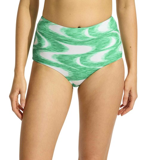 Seafolly Women's Standard High Waisted Full Coverage Low Legline Bikini Bottom Swimsuit, Wavelength Jade