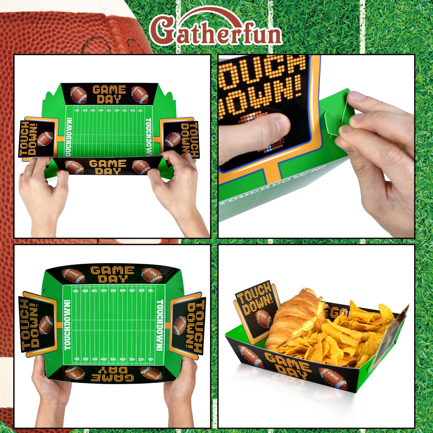 Gatherfun Football Party Supplies Kit for 36: Large Football Food Plates, Disposable Bowls,Food Trays - Ideal Football Party Decorations and Favors for Birthday and Tailgate Partie