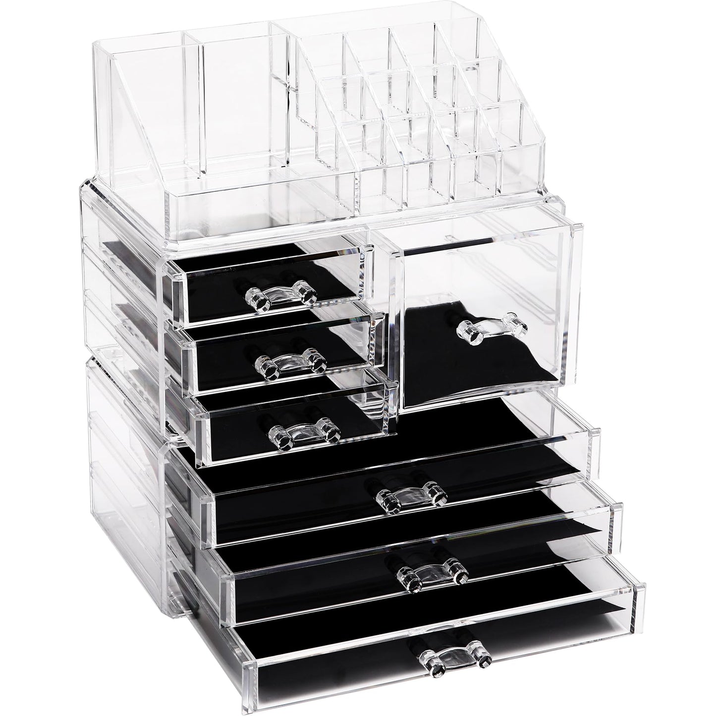 Sea Team 3-Layer Stackable Clear Makeup Organizer with Drawers, Acrylic Plastic Cosmetic Display Case, Jewelry Storage Box for D