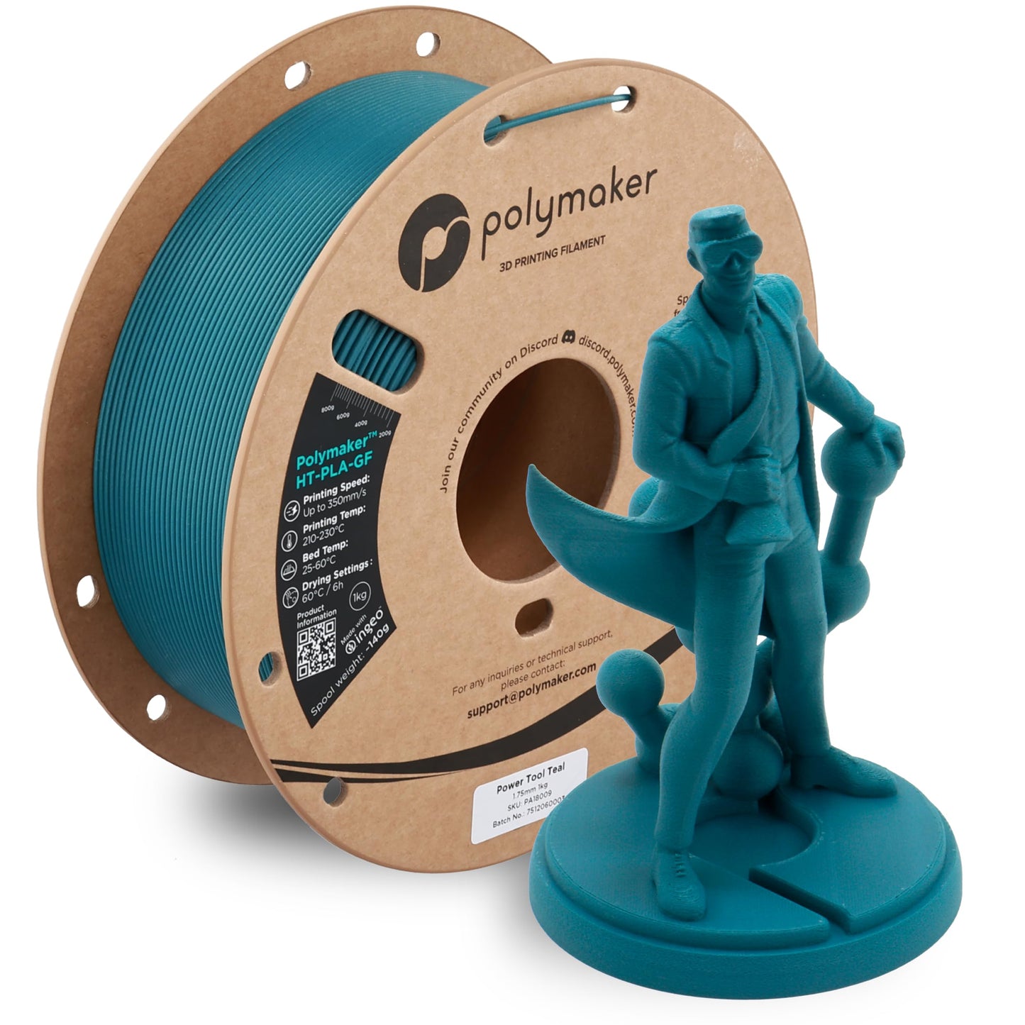 Polymaker HT-PLA-GF Filament 1.75mm Power Tool Teal, High Temp PLA for 3D Printing, Heat Resistant to 150°C, Easy to Print, Easy to Anneal, Works with Most FDM Printers, 1kg Spool