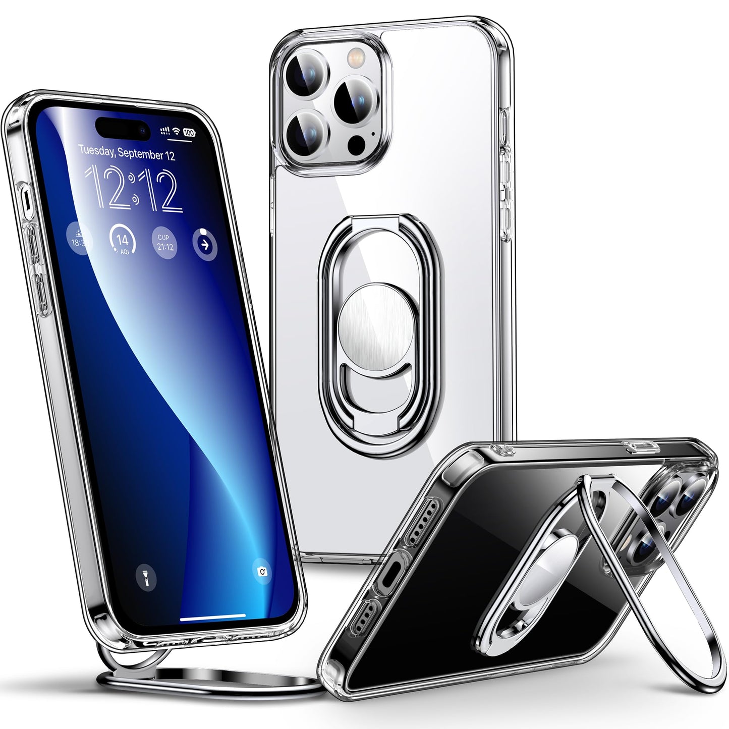 Shields Up For Iphone 15 Pro Max Case With Stand, Phone Case Clear With Double Ring Holder [Adjustable & Foldable] Shockproof Pr