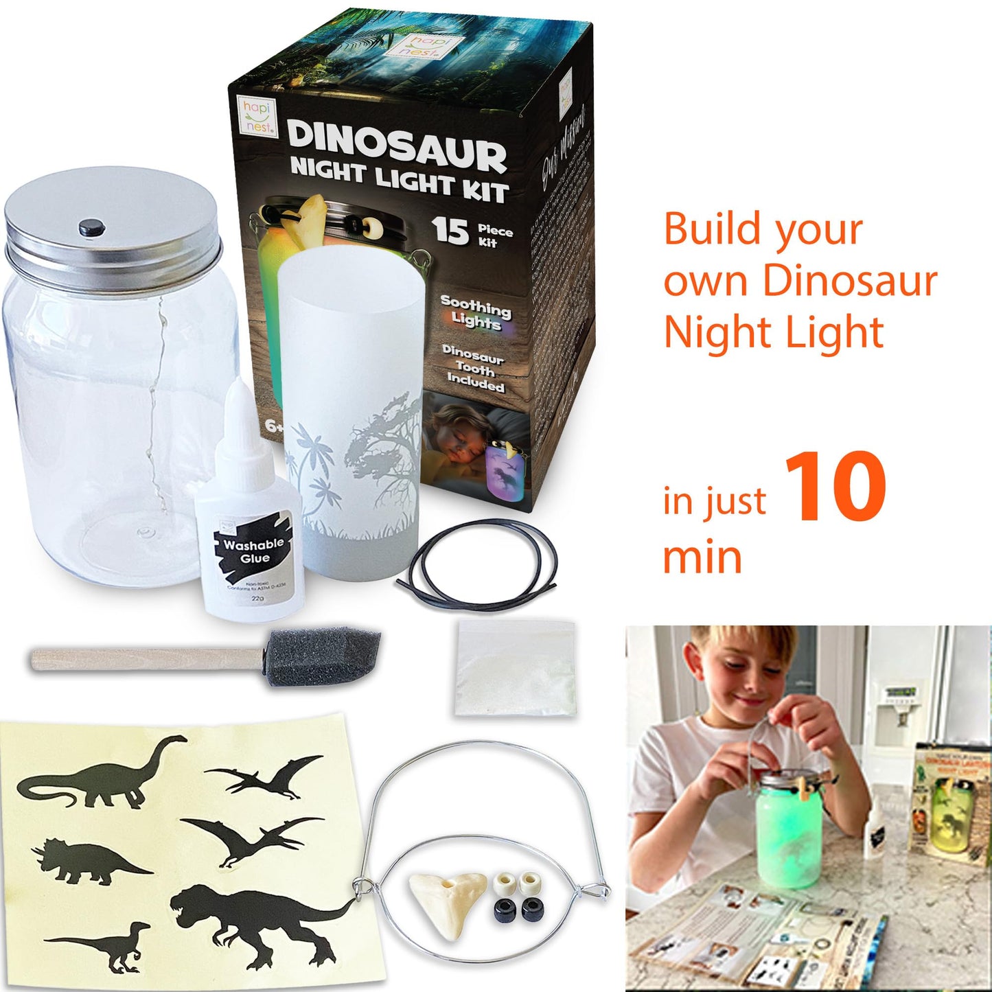Hapinest DIY Dinosaur Toy Lantern Make Your Own Night Light Kit, Dino Toy Lanterns for Kids, Dinosaur Arts and Crafts Birthday Gift Ideas for Kids Boys Girls Ages 6 7 8 9 10 Years Old & Up