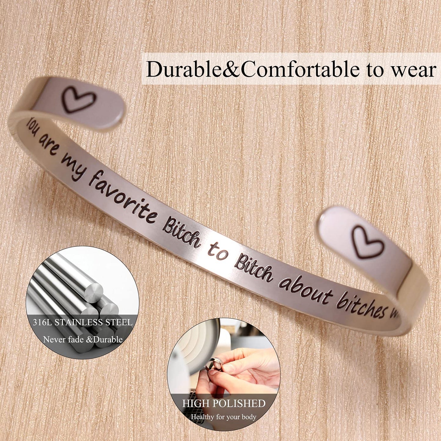 Friend Bracelet Friendship Bracelets for Women Sisters Inspirational Gifts for Her Teen BFF Bestie Cuff Mantra Engraved Jewelry