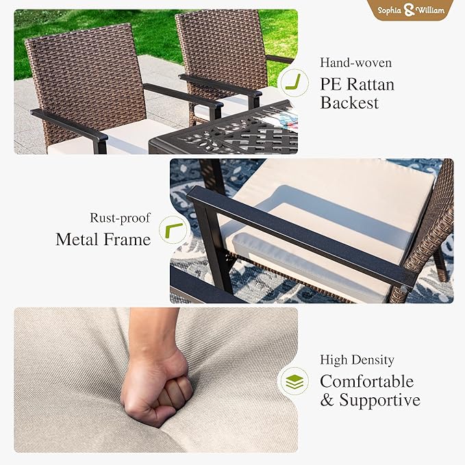 Sophia & William Patio Chairs Set of 2, 2 Pcs Lightweight Rattan Outdoor Dining Chairs, All-Weather Wicker Dining Chairs with Comfortable Seating
