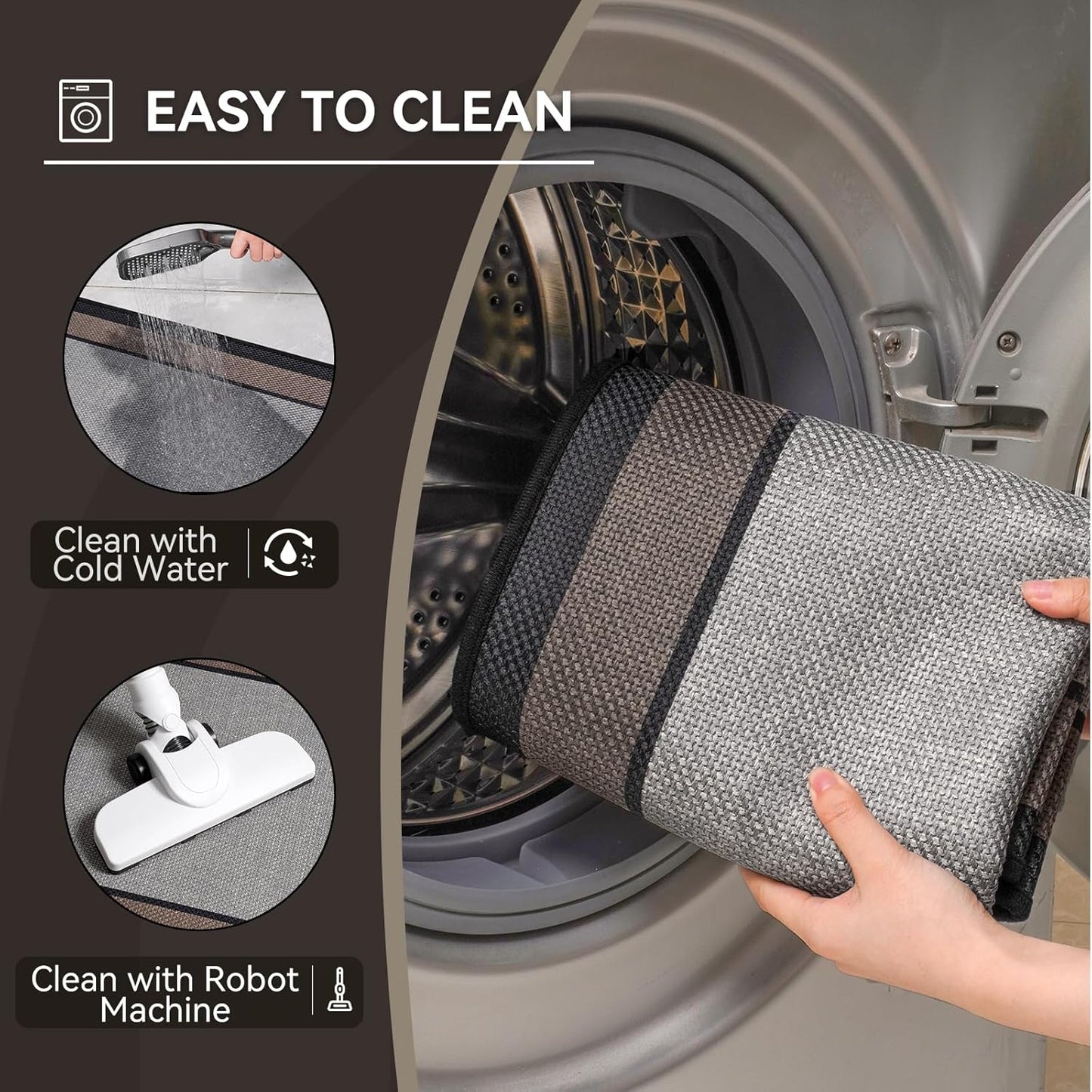 Half Circle Bath Mat,Thin Bathroom Rugs Fit Under Door Quick Dry Non Slip Washable Bathroom Mat with Rubber Backing,Absorbent Woven Half Round Shower Mat Rug,Gray Gray Brown