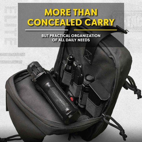 M-Tac CCW Sling Bag for Men & Women - EDC Shoulder Bag Tactical - Crossbody Concealed Carry Bag - Mens Chest Pack (ELITE Black Loop Panel)