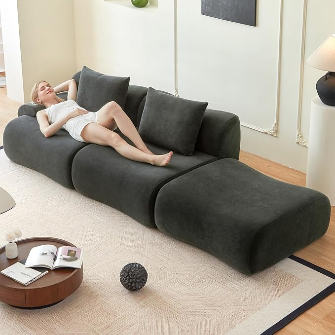 Cloud Couch Sectional,114"-Boneless Couch in a Box,Upholstered Couches for Living Room Bedroom with L-Shape Chaise,Modern Comfy Sofa-Cool Gray Couches,No Assembly Required,Low -Profile Sofa