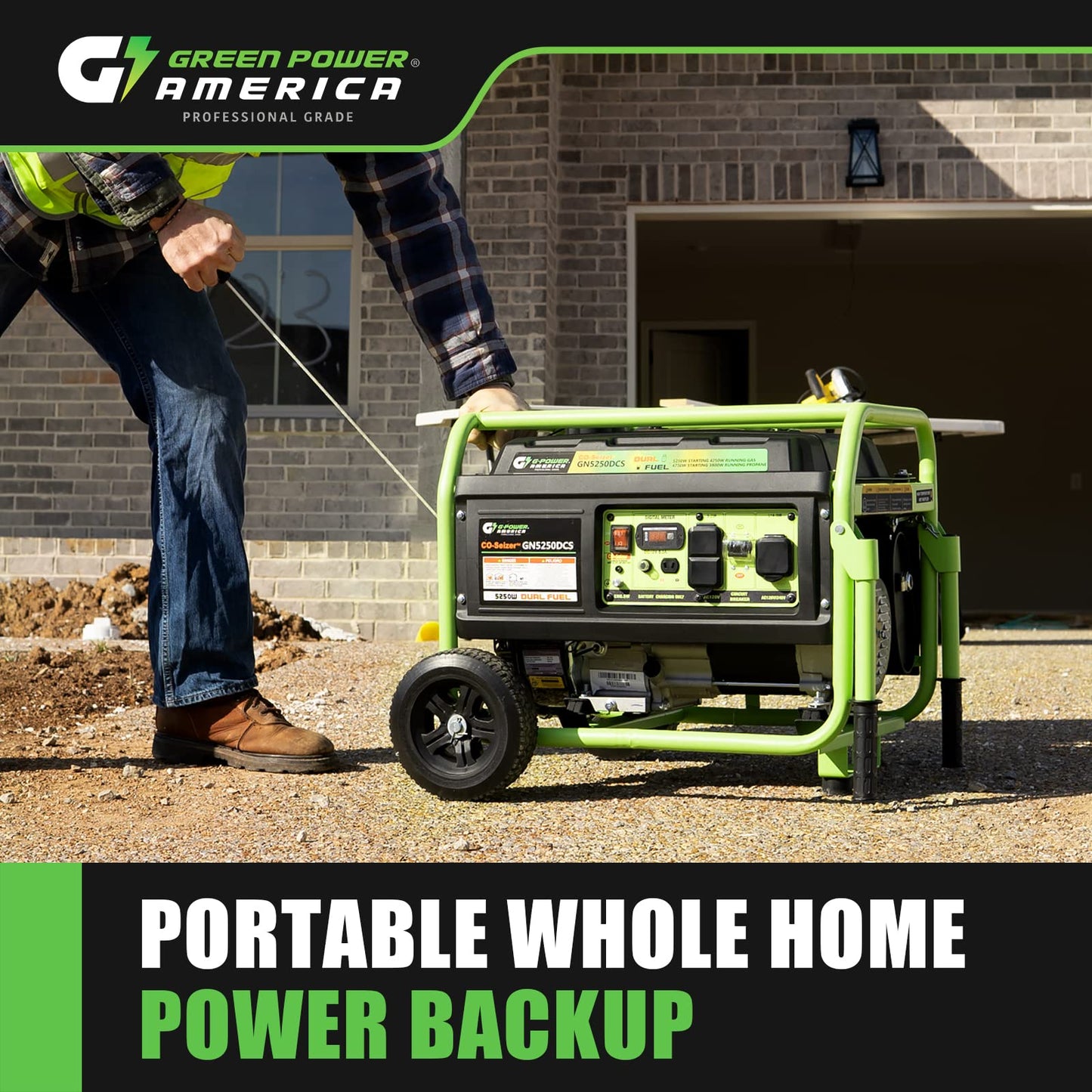 Green-Power America 5250 Watt Dual Fuel Portable Generator, Gas & Propane, Manual Start, CO Protection System, Home Backup Power, RV Ready